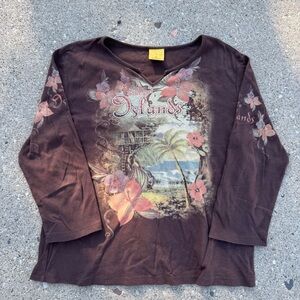 Vintage 90s MONA LISA Brown Floral Graphic Top
